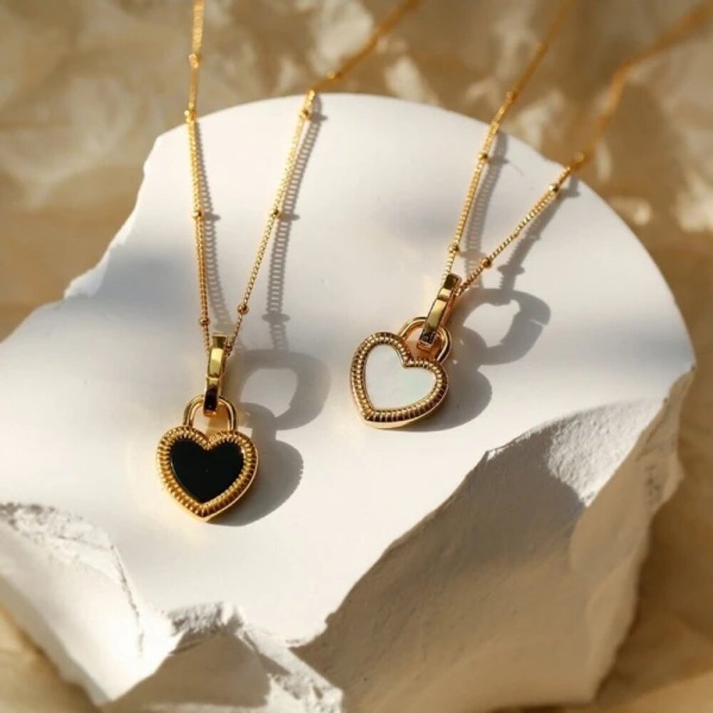 Anthropologie Gold Heart Pendant Necklaces in Black and White